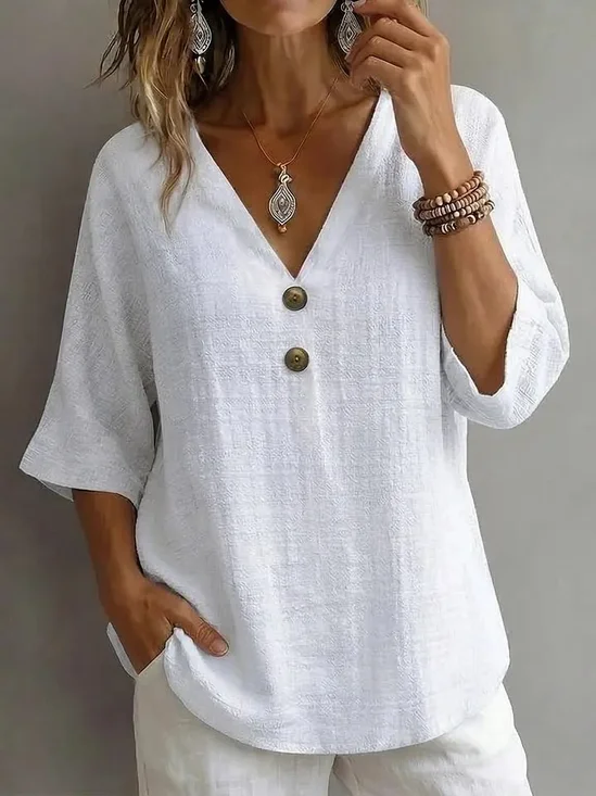 Casual V-Neck Half Sleeve Blouse for Women