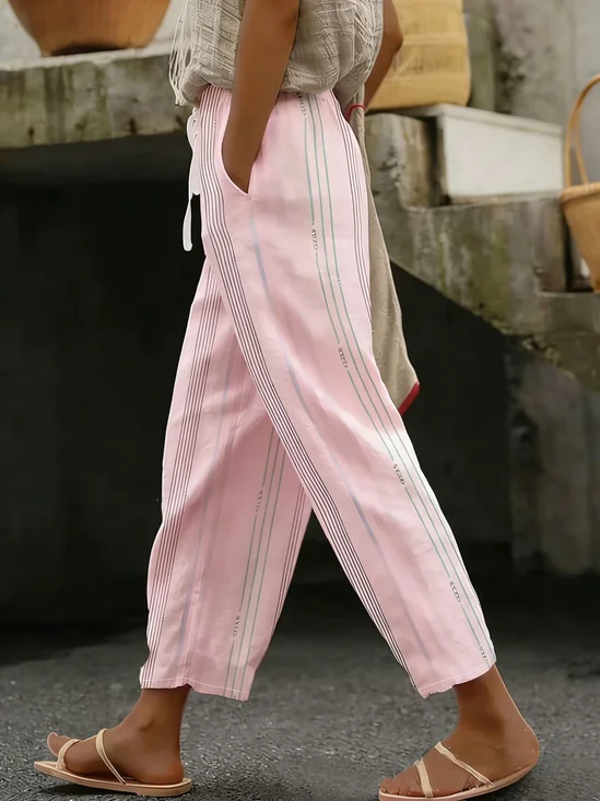 Women's  H-Line Straight Pants Daily Going Out Pants Pink Casual Printing Striped Spring/Fall Pants