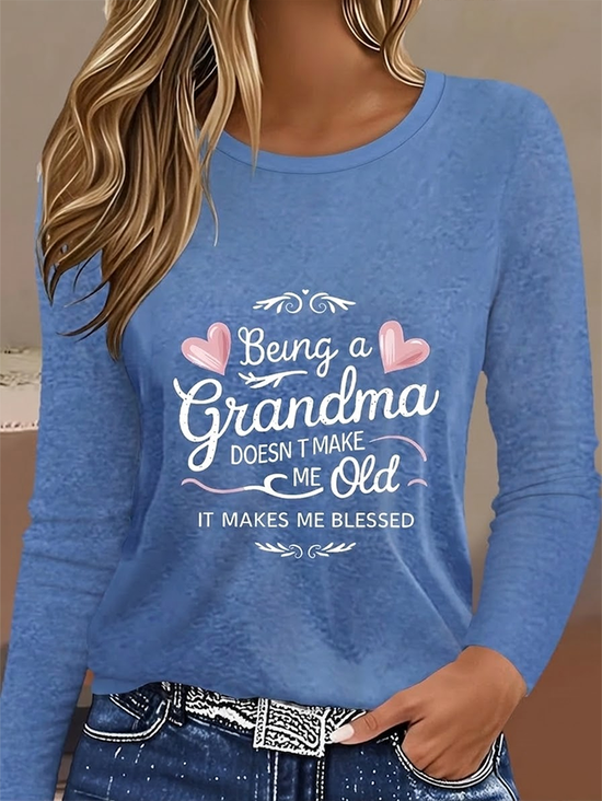 Women's Mother's Day Long Sleeve T-shirt Spring/Fall Blue Heart/Cordate Printing Jersey Crew Neck Daily Going Out Casual Top