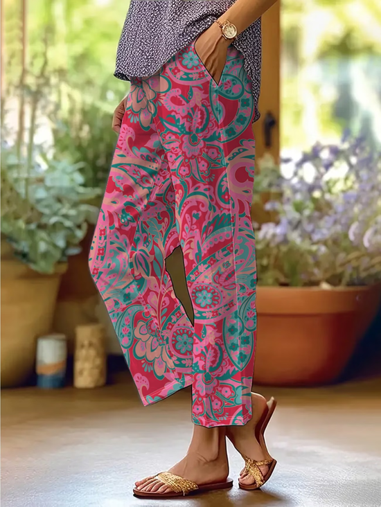 Women's  H-Line Straight Pants Daily Going Out Pants Pink Casual Printing Paisley Spring/Fall Pants