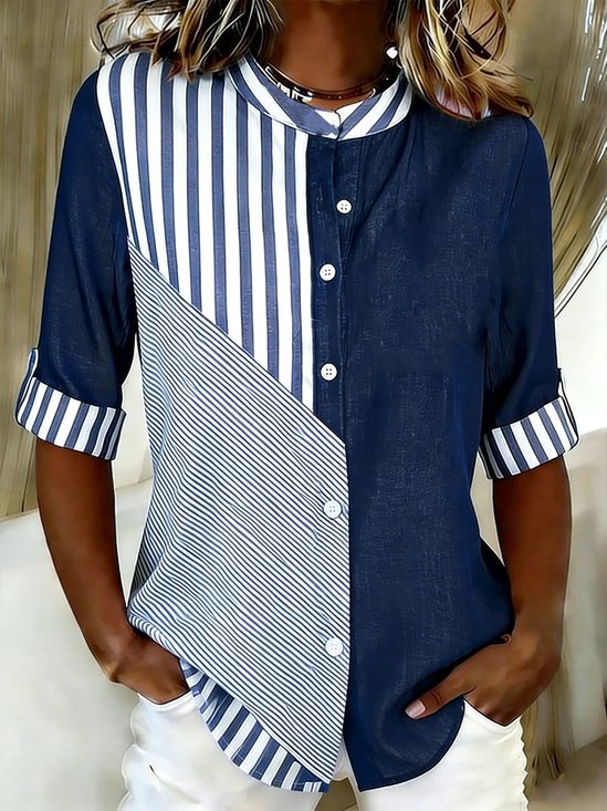 Geometric Elegant Cotton And Linen Shirt