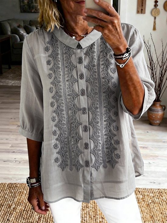 Elegant Linen Blend Shawl Collar Shirt