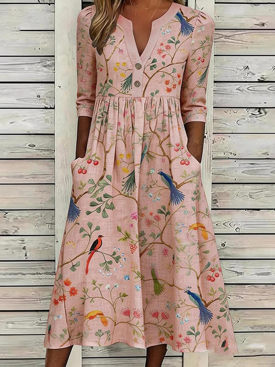 Half Open Collar Loose Casual Dress With No