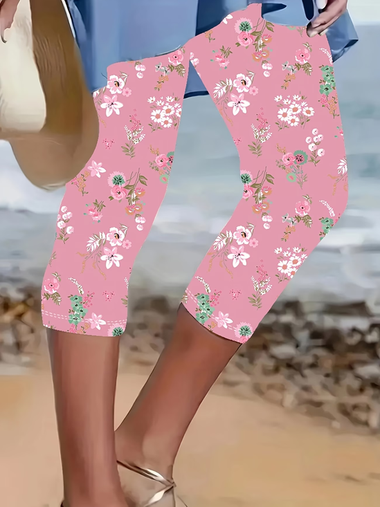Women's  Elastic Waist H-Line Legging Daily Going Out Pants Pink Casual Printing Floral Summer Pants