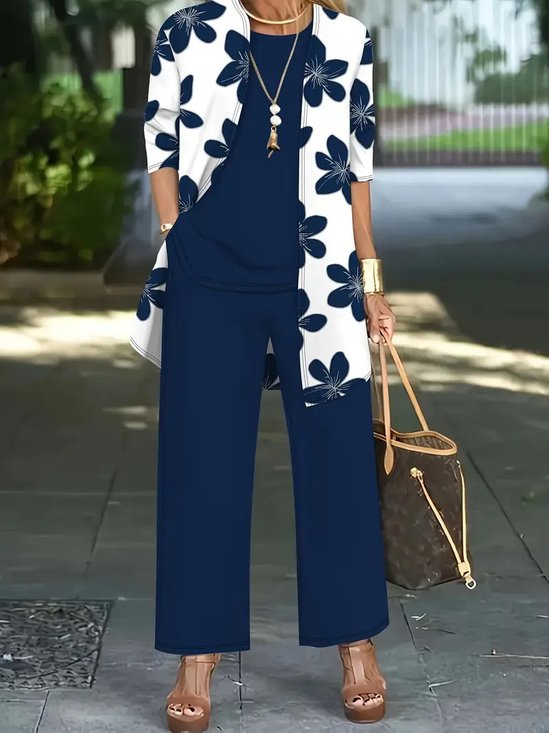 Crew Neck Floral Elegant Matching Outfit