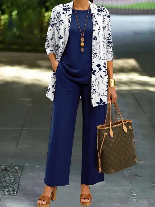 Crew Neck Elegant Matching Outfit