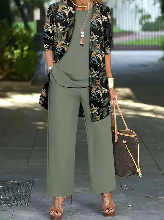 Crew Neck Loose Floral Elegant Matching Outfit