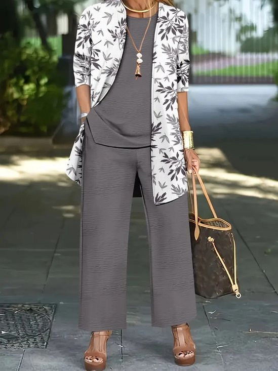 Botanical Pattern Elegant Loose Crew Neck Matching Outfit
