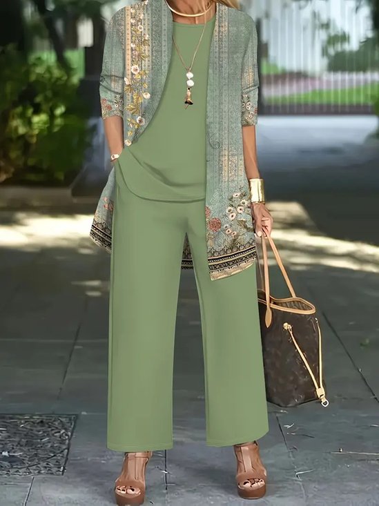 Ethnic Patterns Loose Elegant Crew Neck Matching Outfit