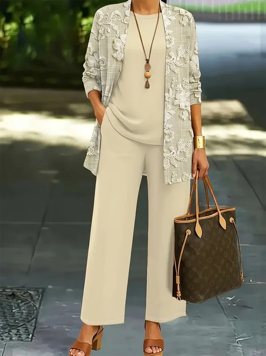 Elegant Crew Neck Floral Loose Matching Outfit