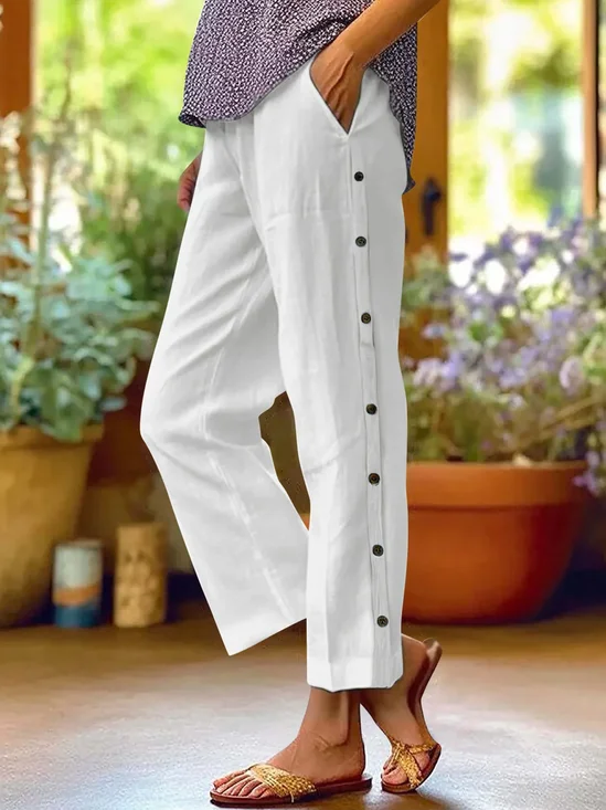 Women’s Solid Color Straight Leg Pants Mid Waist Ankle Length Casual Spring Fall Pants