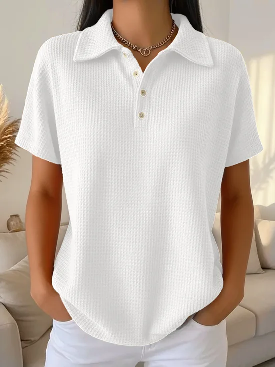 Solid Waffle Polo Loose Fit T-Shirt