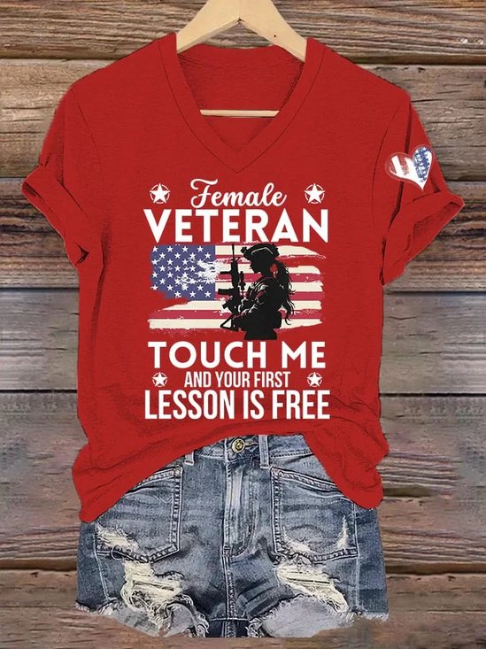 Women's I'm Not Just Daddy's Girl I'm A Veteran's Daughter Printed Casual V-Neck T-Shirt