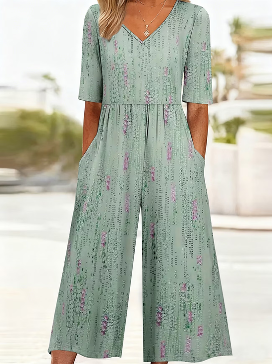 Women's H-Line V Neck Daily Going Out Casual Printing Abstract Summer Ankle Pants Jumpsuit Romper