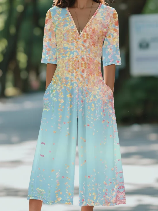 Women's H-Line V Neck Daily Going Out Casual Printing Floral Summer Ankle Pants Jumpsuit Romper