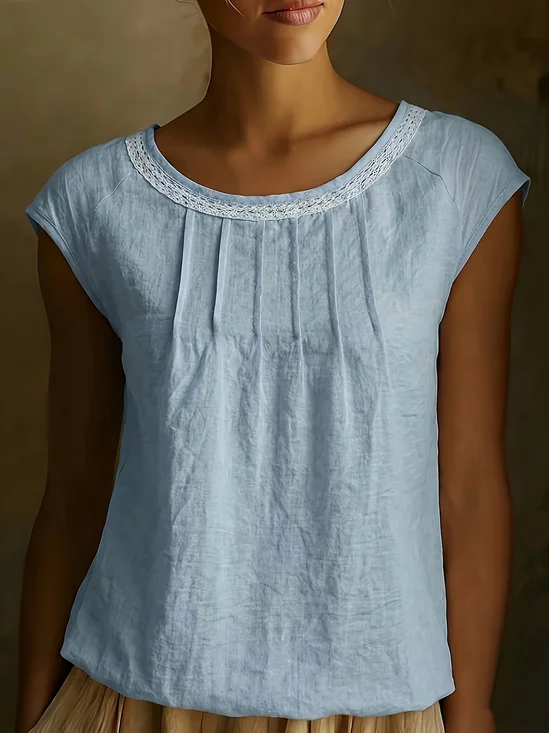 Casual Plain Crew Neck Blouse