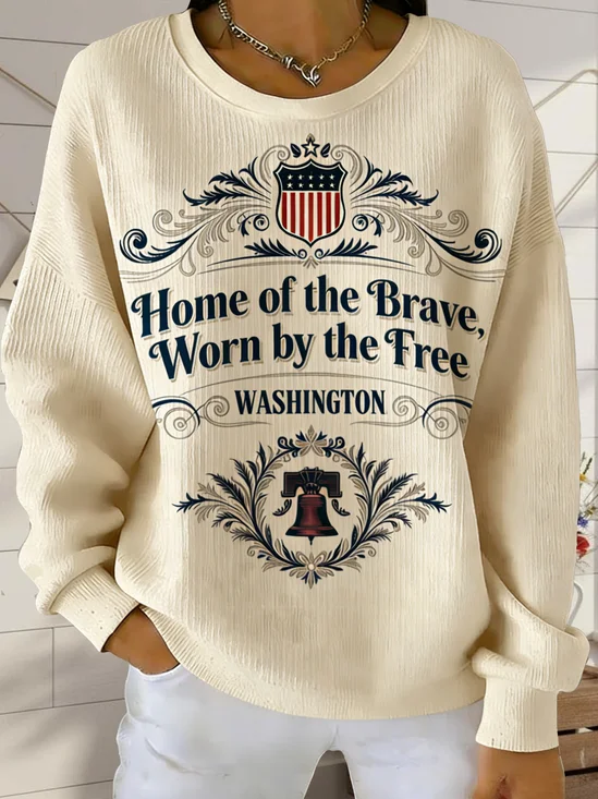 Inddpendence Day Round Neck Text Letters Simple Sweatshirt