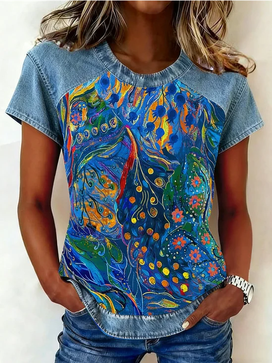 Pop Art Print Crew Neck Vintage T-Shirt