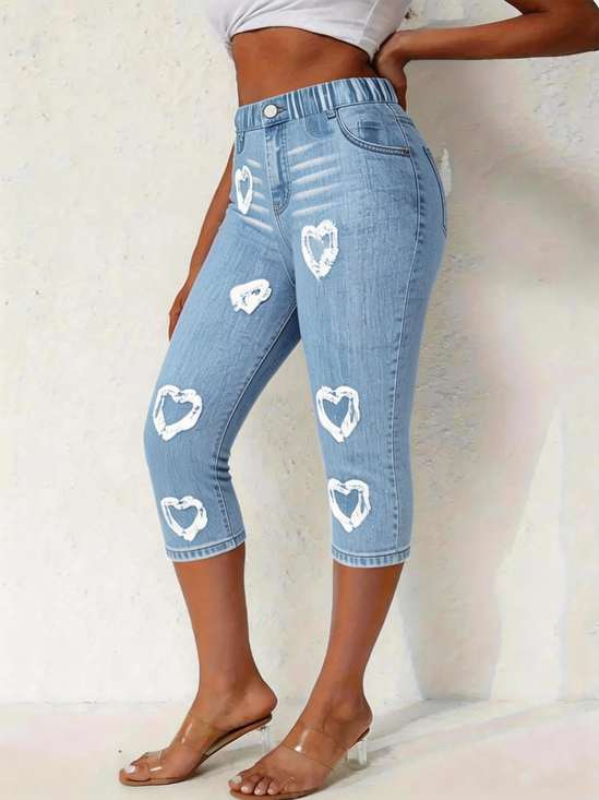 Casual Regular Fit Faux Denim Print Graphic Pants