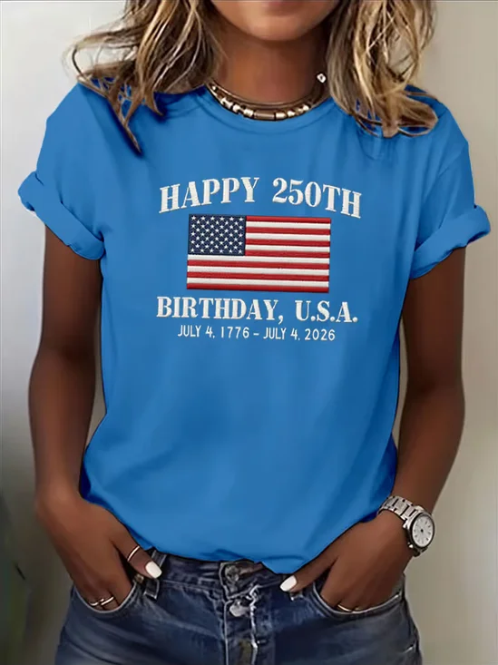 Women's Short Sleeve T-shirt Summer Blue Independence Day (Flag) Printing Jersey Crew Neck Daily Going Out Casual Top
