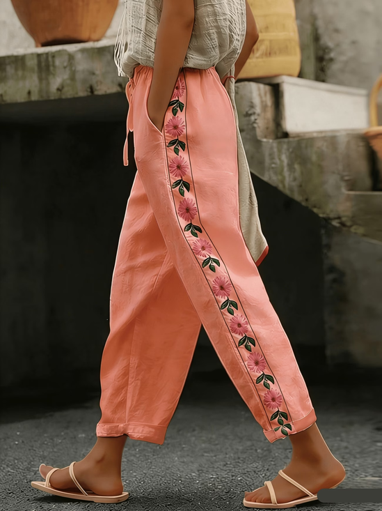 Women's  H-Line Baggy Pants Daily Going Out Pants Orange Casual Printing Floral Spring/Fall Pants