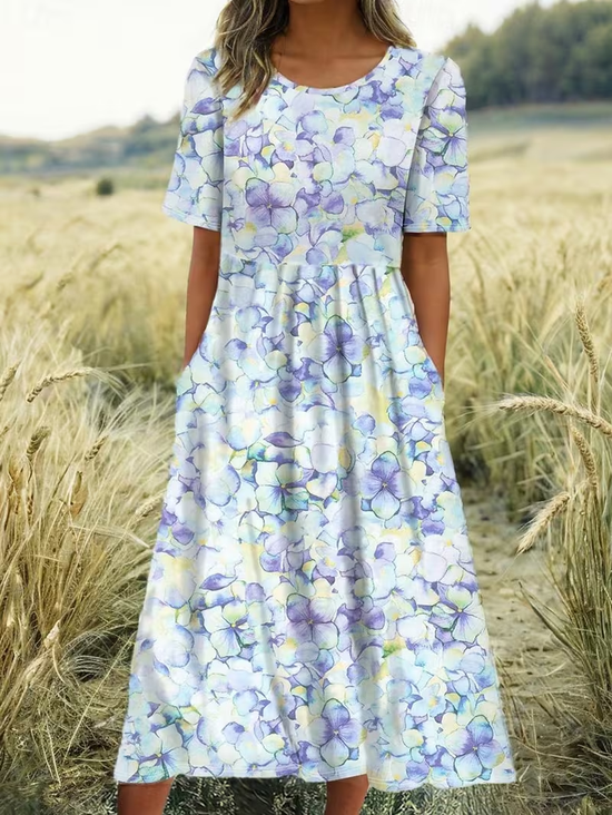 Women's Short Sleeve Summer As Picture Floral Printing Crew Neck Daily Going Out Casual Maxi H-Line Shift Dress Dress
