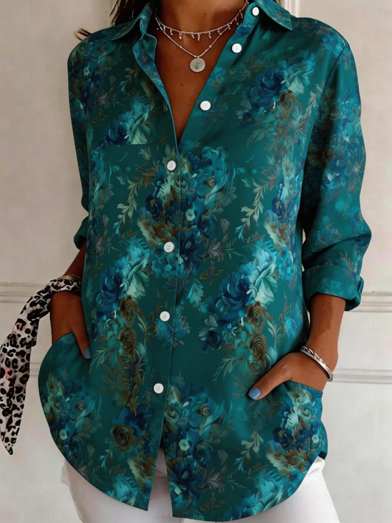 Vintage Floral Shirt Collar Loose Shirt
