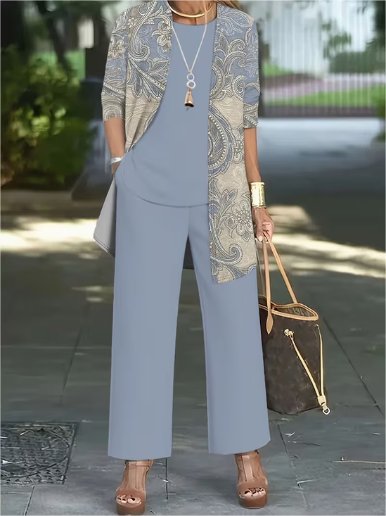 Women's Printing Paisley Daily Going Out Matching Outfit Blue Casual Spring/Fall Multi-Piece Set Matching Set