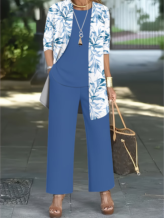 Women's Printing Plants Daily Going Out Matching Outfit Blue Casual Spring/Fall Multi-Piece Set Matching Set