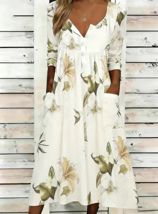 Loose Vintage Half Open Collar Animal Picture Dress With No