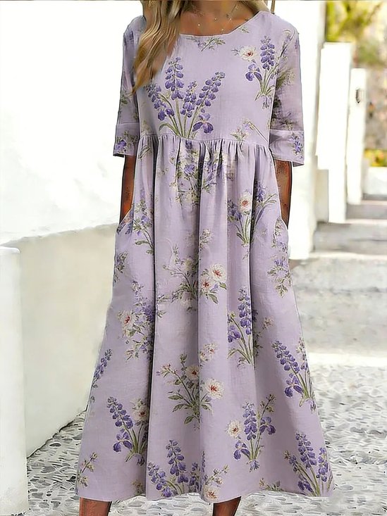 Loose Elegant 3D Printing Crew Neck Dress With No