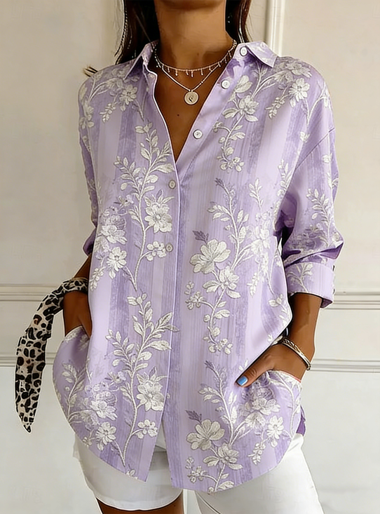 Floral Shirt Collar Elegant Loose Shirt