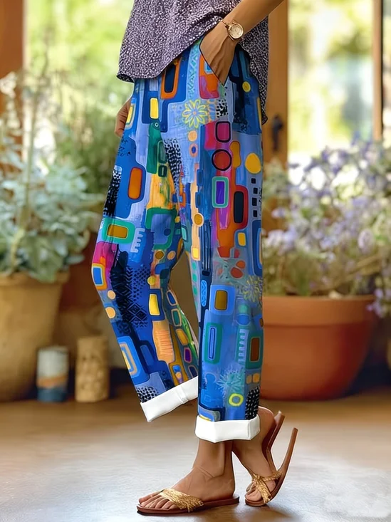 Women's  H-Line Baggy Pants Daily Going Out Pants Blue Casual Printing Abstract Spring/Fall Pants