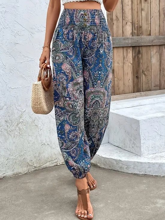 Women's  Elastic Waist H-Line Ankle Banded Pants Daily Going Out Pants Navyblue Casual Split Joint Geometric Spring/Fall Pants