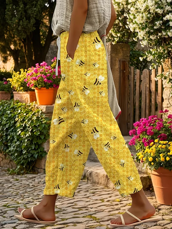 Women's  H-Line Baggy Pants Daily Going Out Pants Yellow Casual Printing Animal Spring/Fall Pants