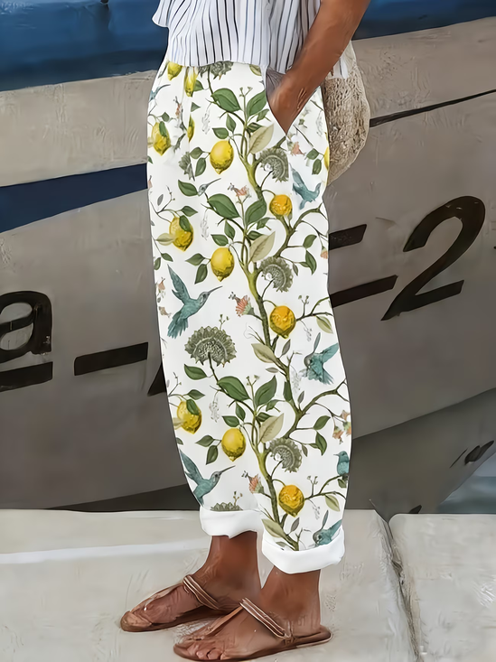 Women's  H-Line Baggy Pants Daily Going Out Pants White Casual Printing Lemon Spring/Fall Pants