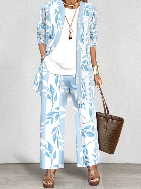 Loose Elegant Leaf Crew Neck Matching Outfit