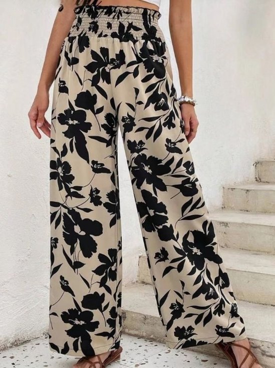Women's  Elastic Waist H-Line Wide Leg Pants Daily Going Out Pants White Casual Split Joint Floral Spring/Fall Pants