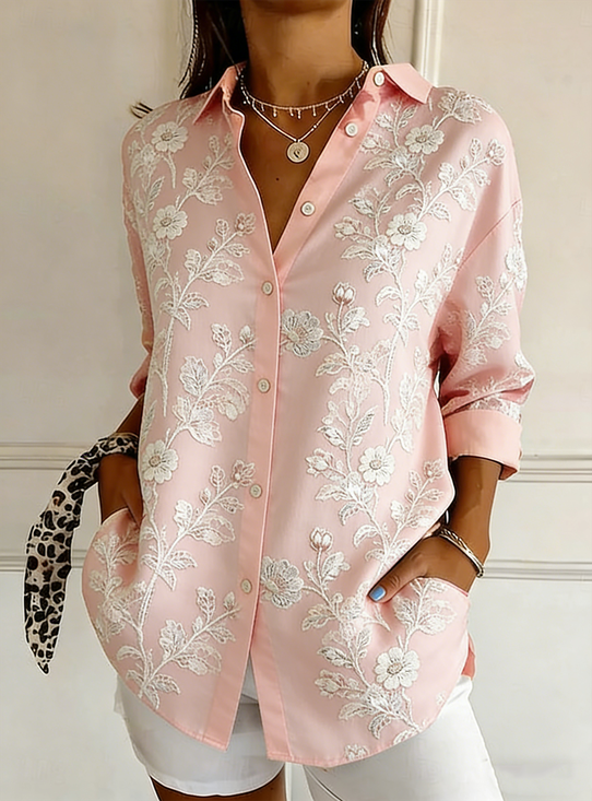 Shirt Collar Floral Simple Loose Shirt