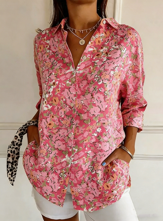 Shirt Collar Floral Casual Loose Shirt