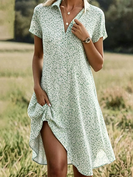 Casual Ditsy Floral Shirt Dress With No