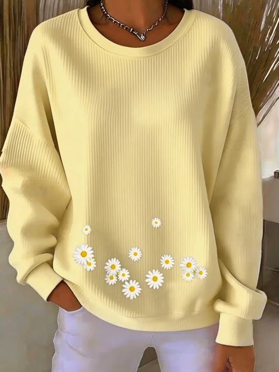 Crew Neck Simple Floral Sweatshirt