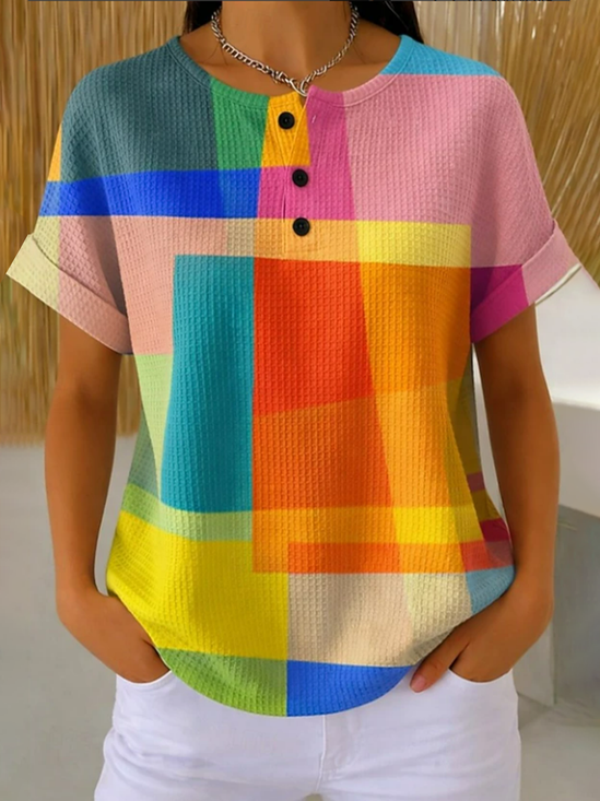 Women's Short Sleeve T-shirt Summer As Picture Abstract Printing Crew Neck Daily Going Out Vintage Top