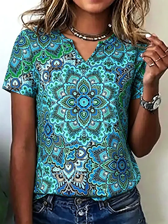 Elegant Loose Ethnic Geometry T-Shirt