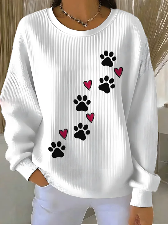 Loose Crew Neck Animal Picture Vintage Sweatshirt