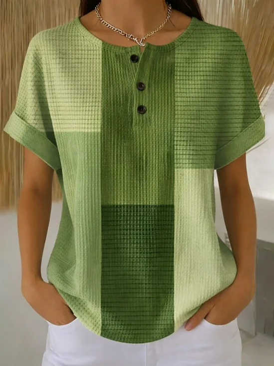 Women's Short Sleeve T-shirt Summer Green Abstract Printing Crew Neck Daily Going Out Vintage Top