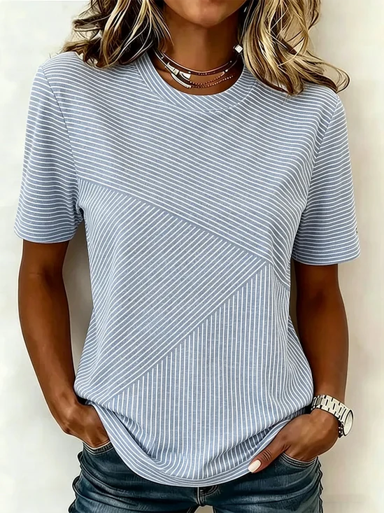 Regular Fit Striped Casual Cotton T-Shirt