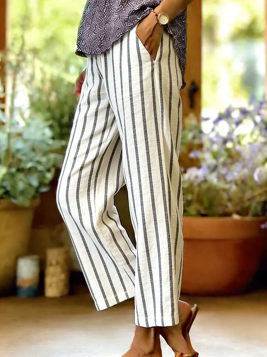 Women's  H-Line Straight Pants Daily Going Out Pants White Casual Printing Striped Spring/Fall Pants
