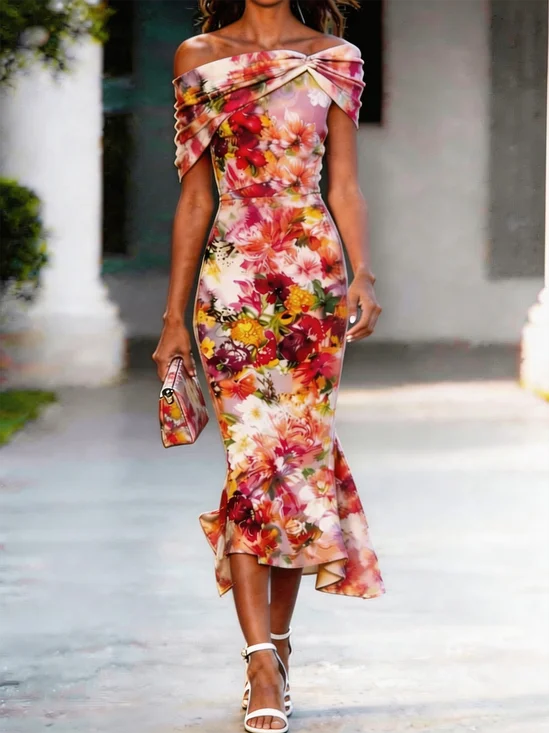Floral Others Elegant Tight Dress With No