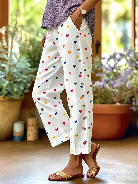 Linen Blend Casual Heart/Cordate Pants